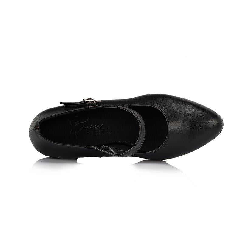Women's Customized Heel Black Real Leather Ballroom Dance Shoes Character Dance Shoes