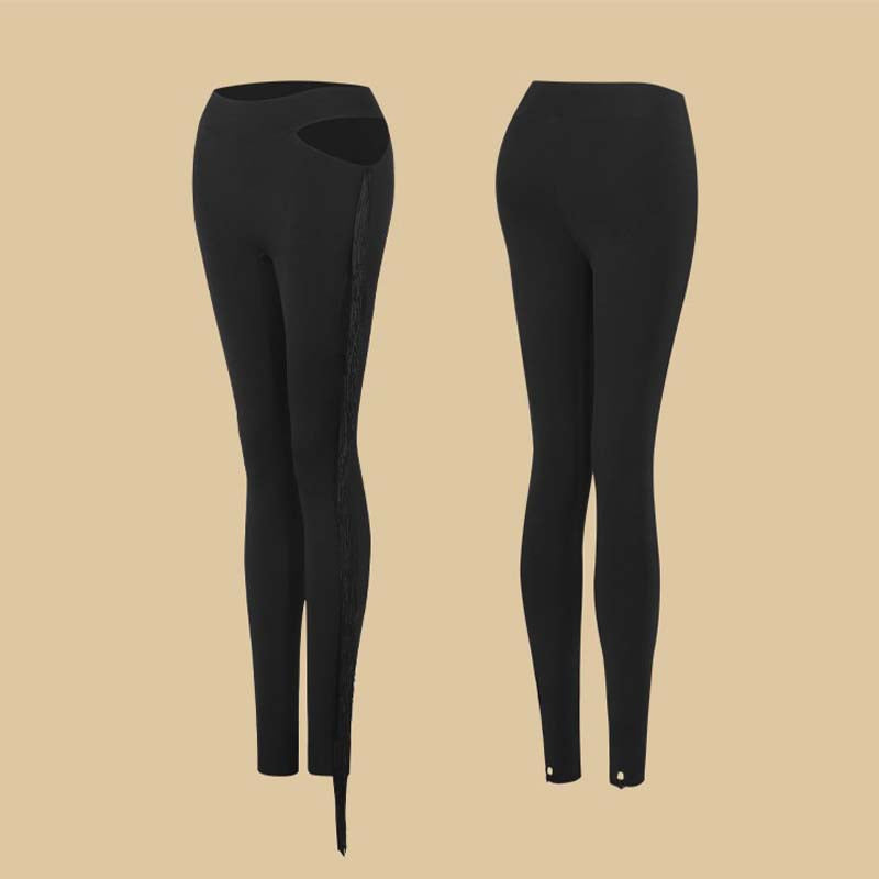 Z Women's Black Tassel Latin Dance Pants Dance Wear Training Performance Pants
