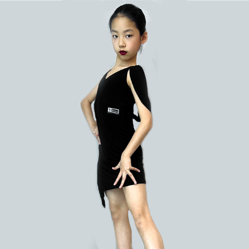 HC Girl's Cotton Sleeveless V-neck Training Performance Latin Dance Dress Dance Wear