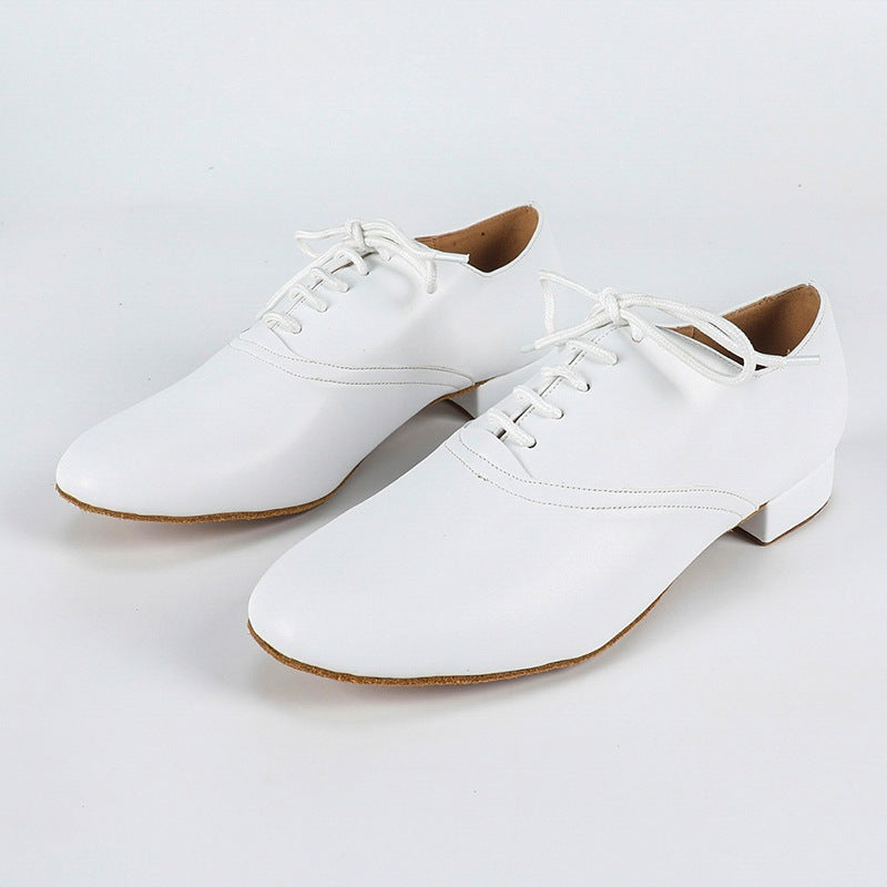 Men's 2cm White Leatherette Heels Ballroom Dance Shoes