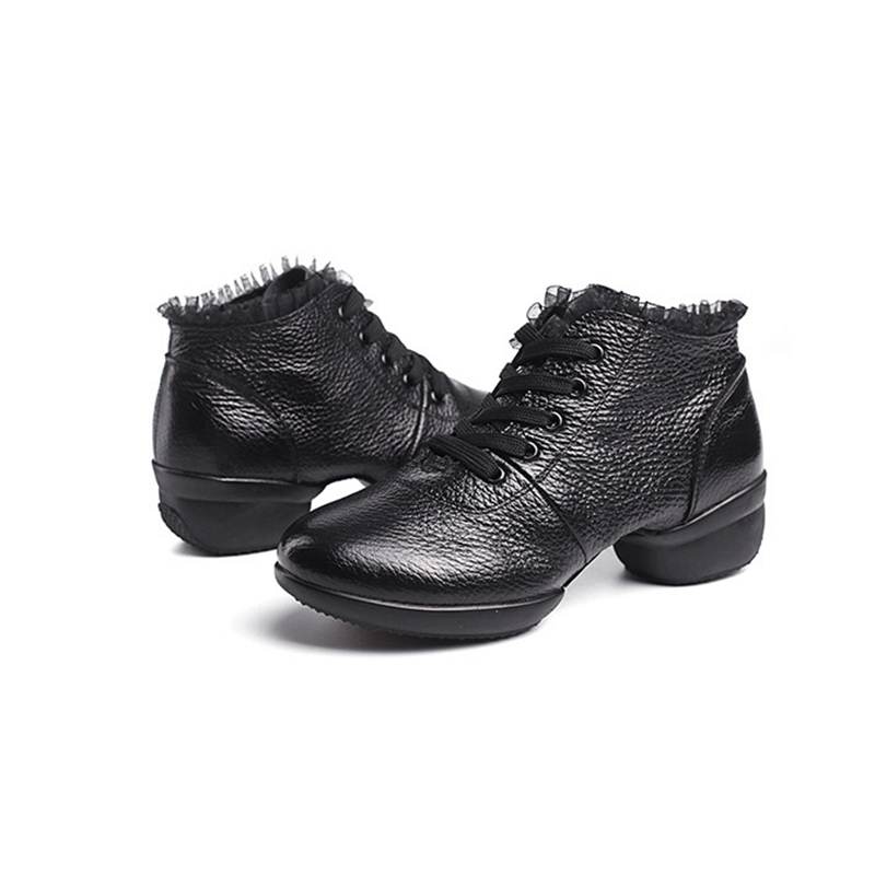 Women's Leather Lace-up 4cm Heel Dance Sneakers Practice Dance Shoes Jazz Dance