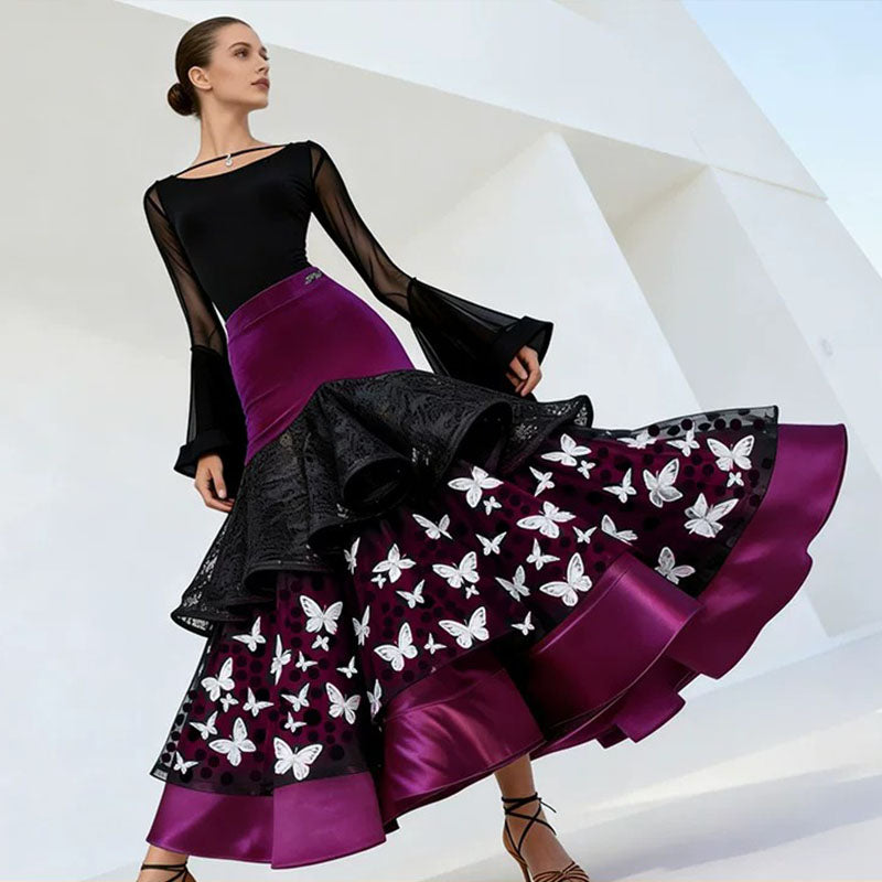 YJFY Women's Fuchsia Latin Dance Skirt Dance Wear Training Performance Skirt