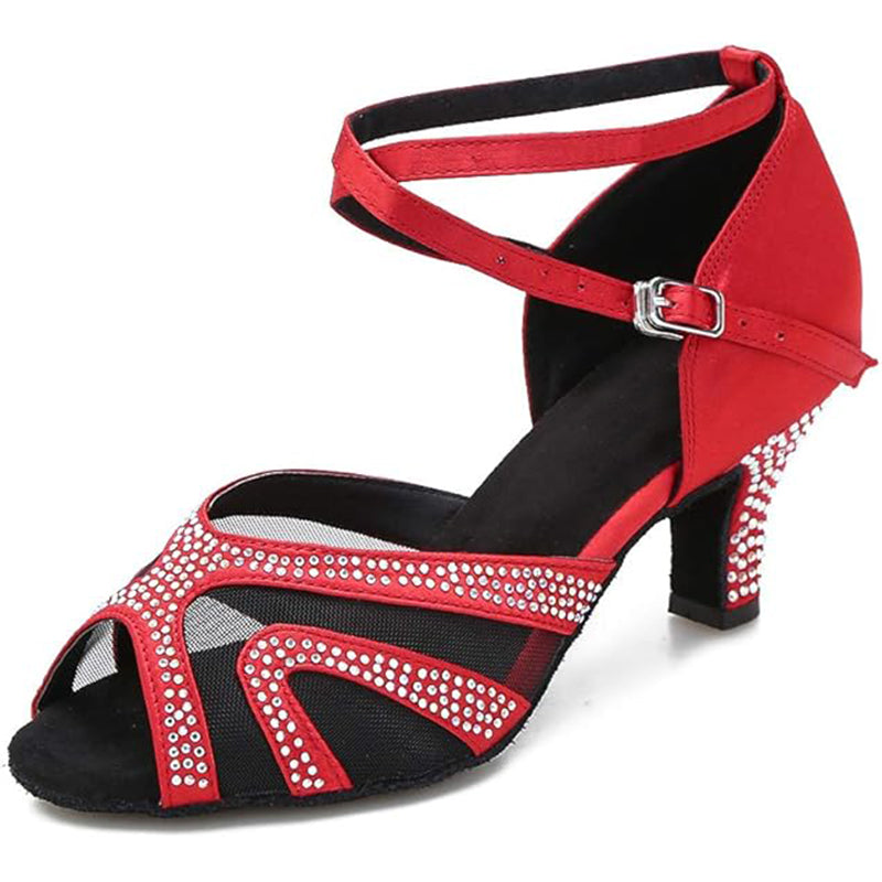 DS Women's Satin Mesh Customized Heel Ballroom Dance Shoes Latin Dance Shoes
