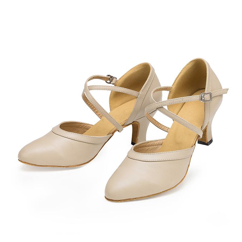 Women's Apricot Real Leather Customized Heel Ballroom Dance Shoes Character Shoes