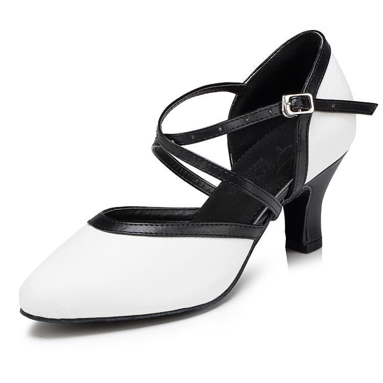 Women's White Real Leather Customized Heel White Ballroom Dance Shoes Wedding Dance Shoes