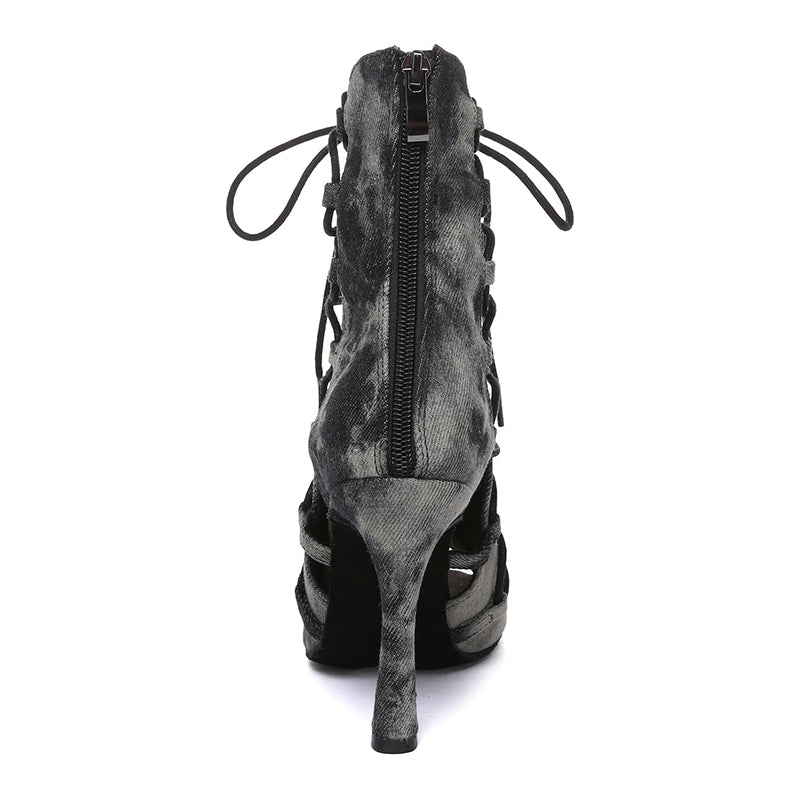 Women's Denim Customized Heel Dance Boots Salsa Jazz Dance Shoes