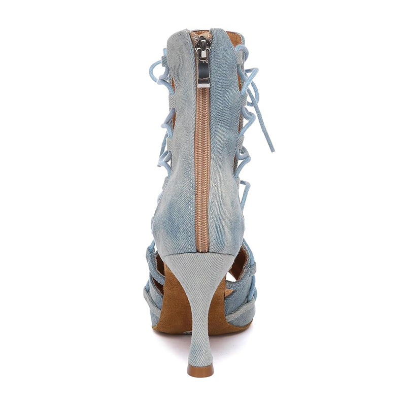 Women's Denim Customized Heel Dance Boots Salsa Jazz Heels Dance Shoes