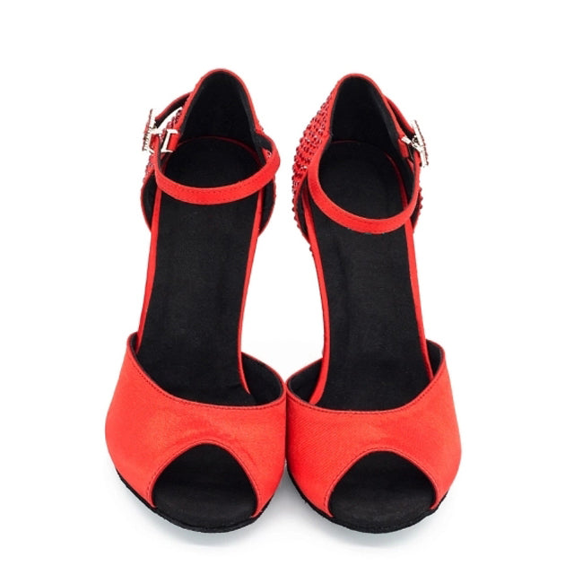 DS Women's Silk Satin Customized Heel Rhinestone Latin Shoes Salsa Shoes Ballroom Dance Shoes