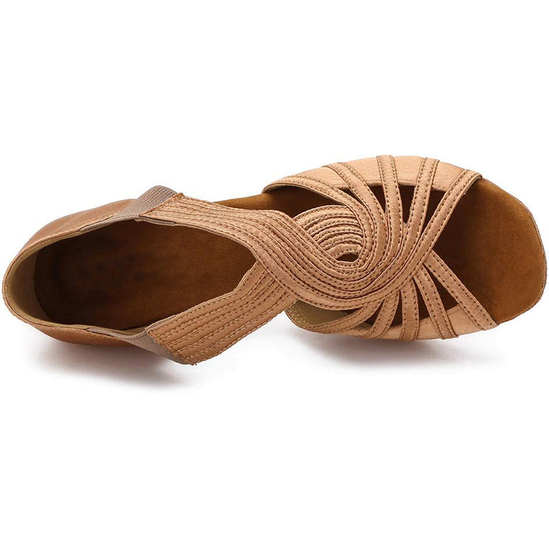 Women's Brown Customized Heels Satin Strappy Dance Shoes