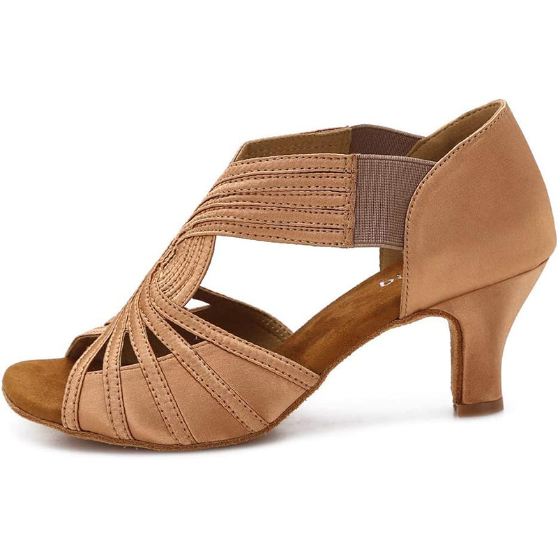 Women's Brown Customized Heels Satin Strappy Dance Shoes