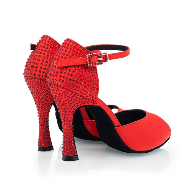 DS Women's Silk Satin Customized Heel Rhinestone Latin Shoes Salsa Shoes Ballroom Dance Shoes