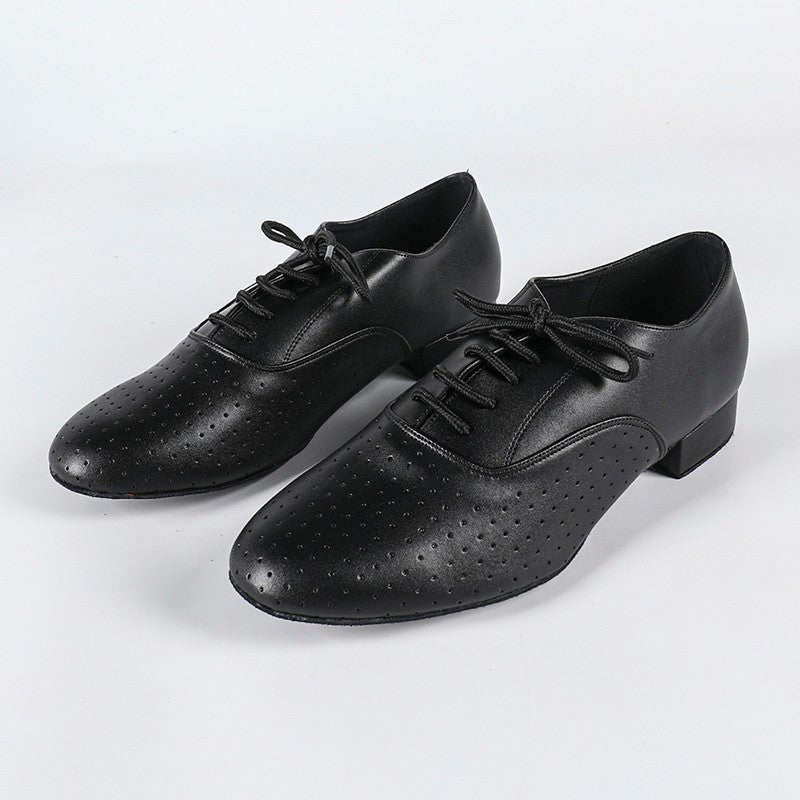 Men's 2cm Black Lace-up Leatherette Heels Ballroom Dance Shoes