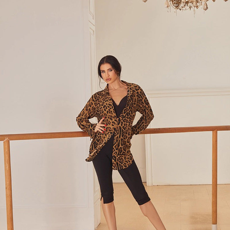 Z Women's Leopard Latin Dance Tops Dance Wear Training Performance Tops