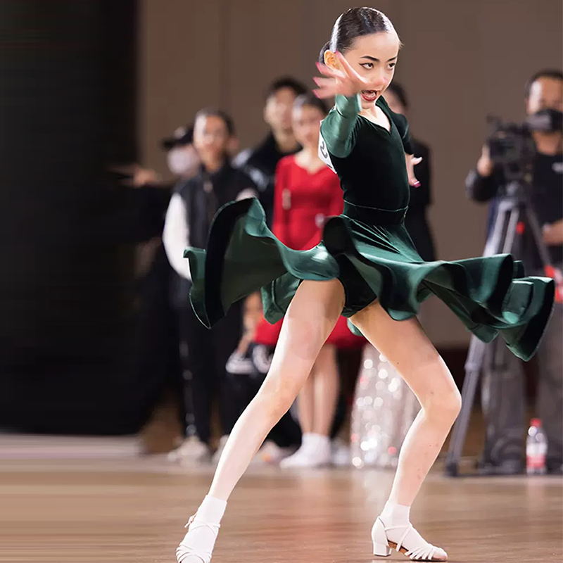 HC Girl's Long Sleeve Training Performance Latin Dance Dress Dance Wear