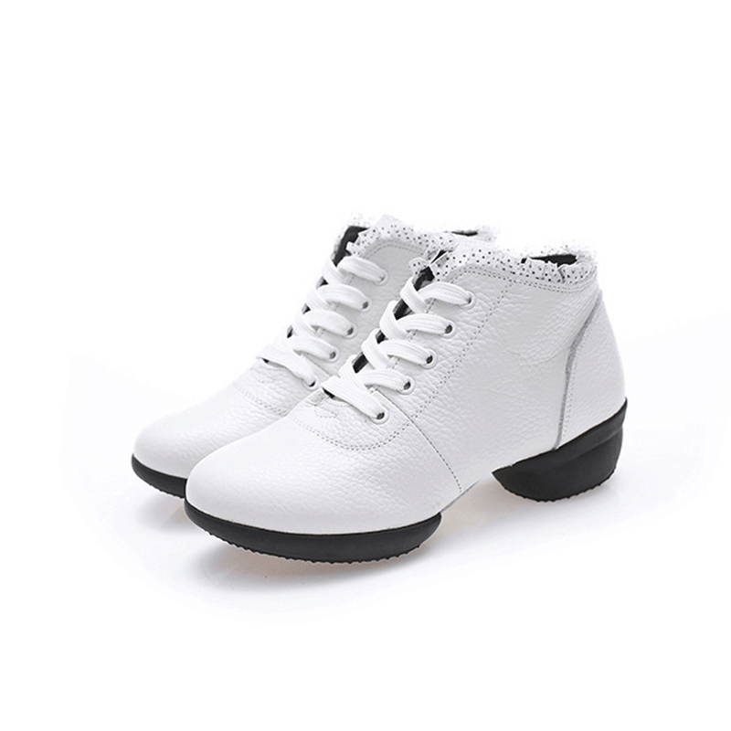 Women's Leather Lace-up 4cm Heel Dance Sneakers Practice Dance Shoes Jazz Dance