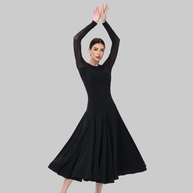 Customisable-Women's Black Long Sleeve Modern Dance Performance Dress Ballroom Dance Dress