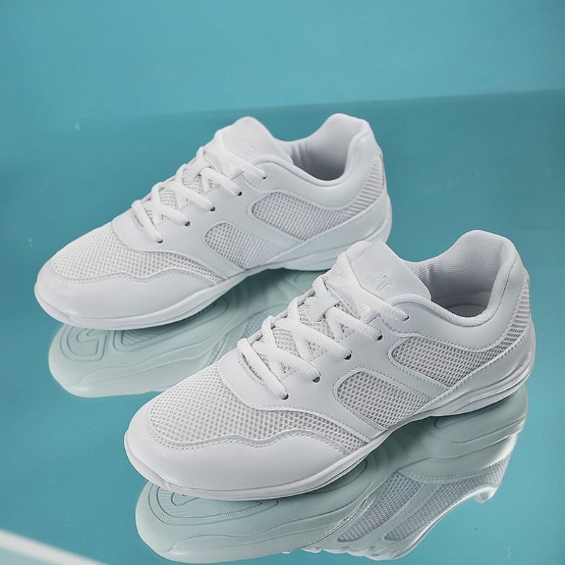 Women's White Jazz Shoes Lace-up Dance Sneakers