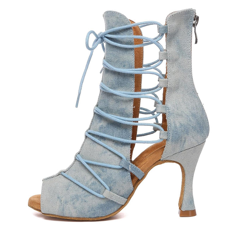 Women's Denim Customized Heel Dance Boots Salsa Jazz Heels Dance Shoes