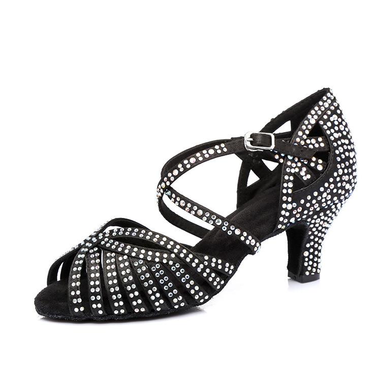 Women's Customized Heel Satin Rhinestones Latin Bride Dance Shoes