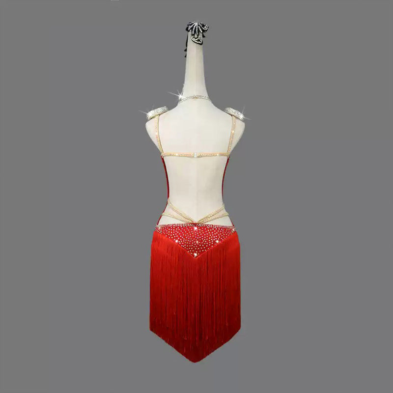 Customisable-Women's Tassel Latin Dance Dress Professional Dance Stage Performance Wear