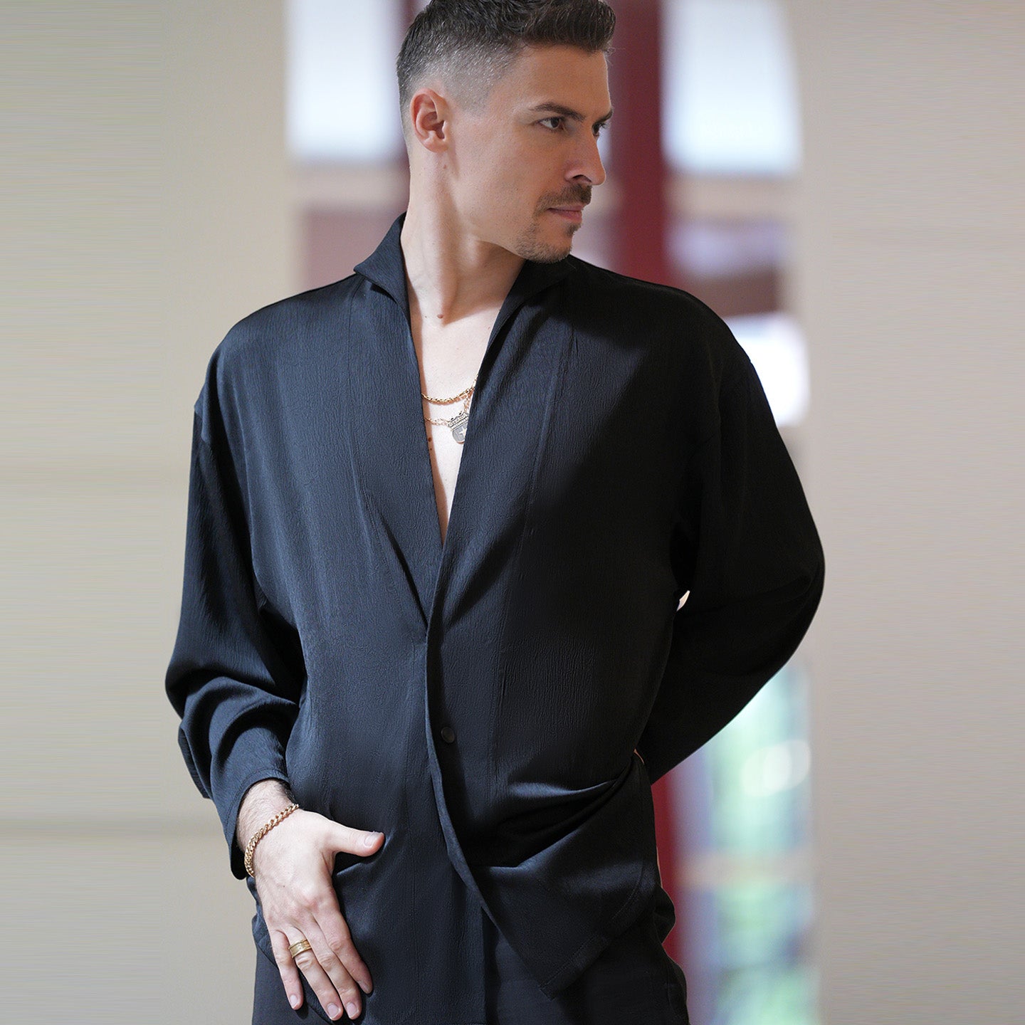 YES Men's Shirt Long Sleeve  Latin Dance Tops Dance Wear