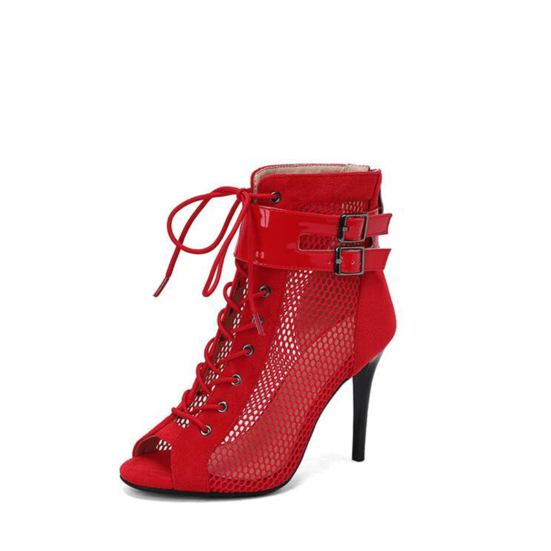 AJ Women's 10 cm Heel Rubber Sole Leatherette Jazz Shoes Open Toe Dance Heels Boots