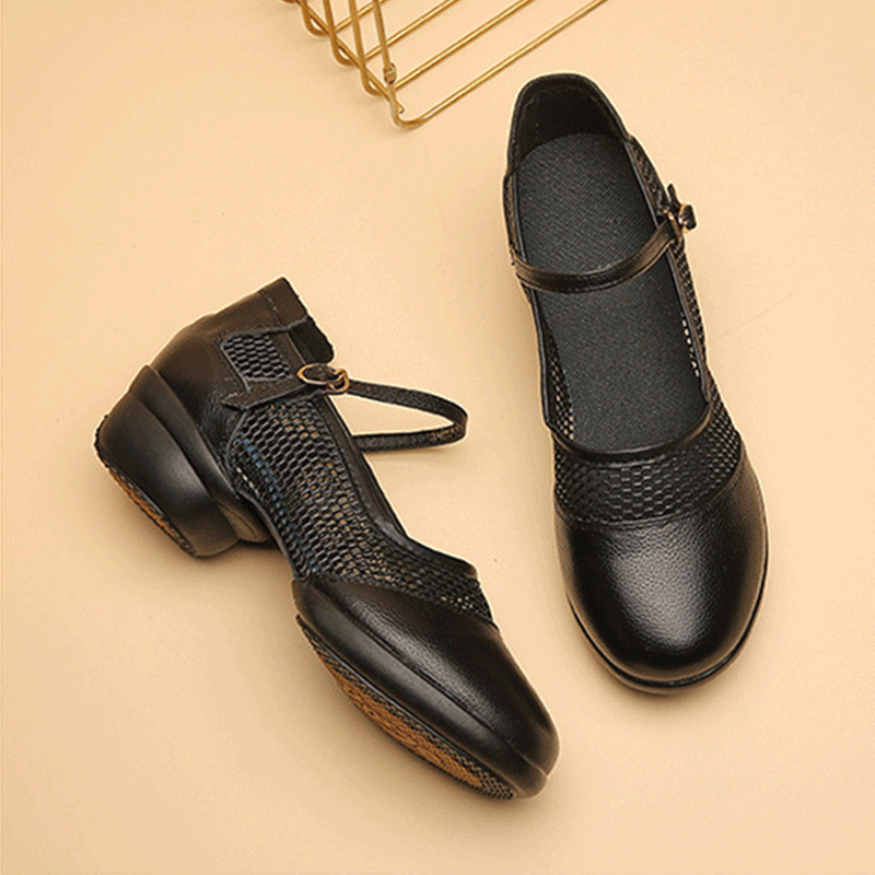 Women's Leather Mesh Lace-up 4cm Heel Dance Sneakers Practice Dance Shoes Jazz Dance