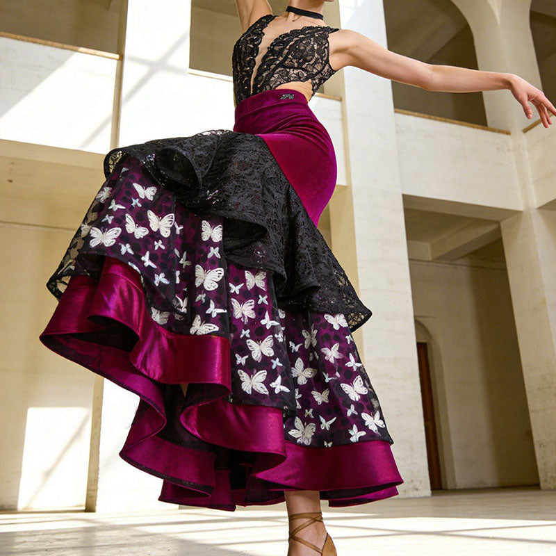 YJFY Women's Fuchsia Latin Dance Skirt Dance Wear Training Performance Skirt