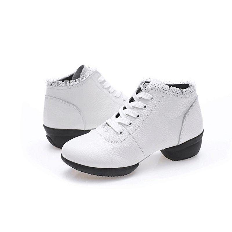 Women's Leather Lace-up 4cm Heel Dance Sneakers Practice Dance Shoes Jazz Dance