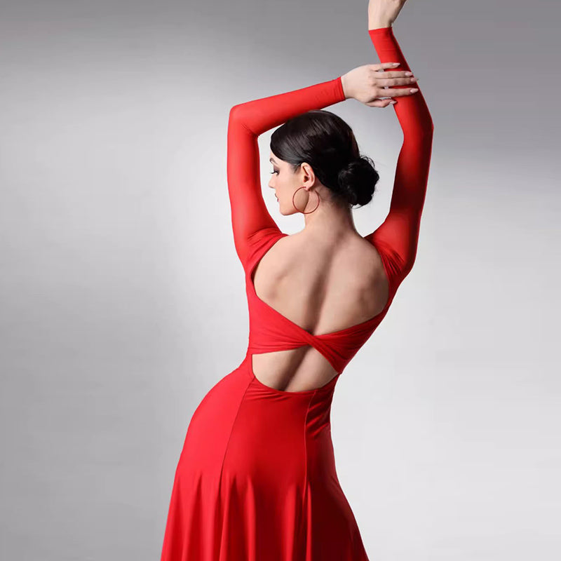 TID Customisable Women's Long Sleeve Dance Dresses Performance Competition Dancewear