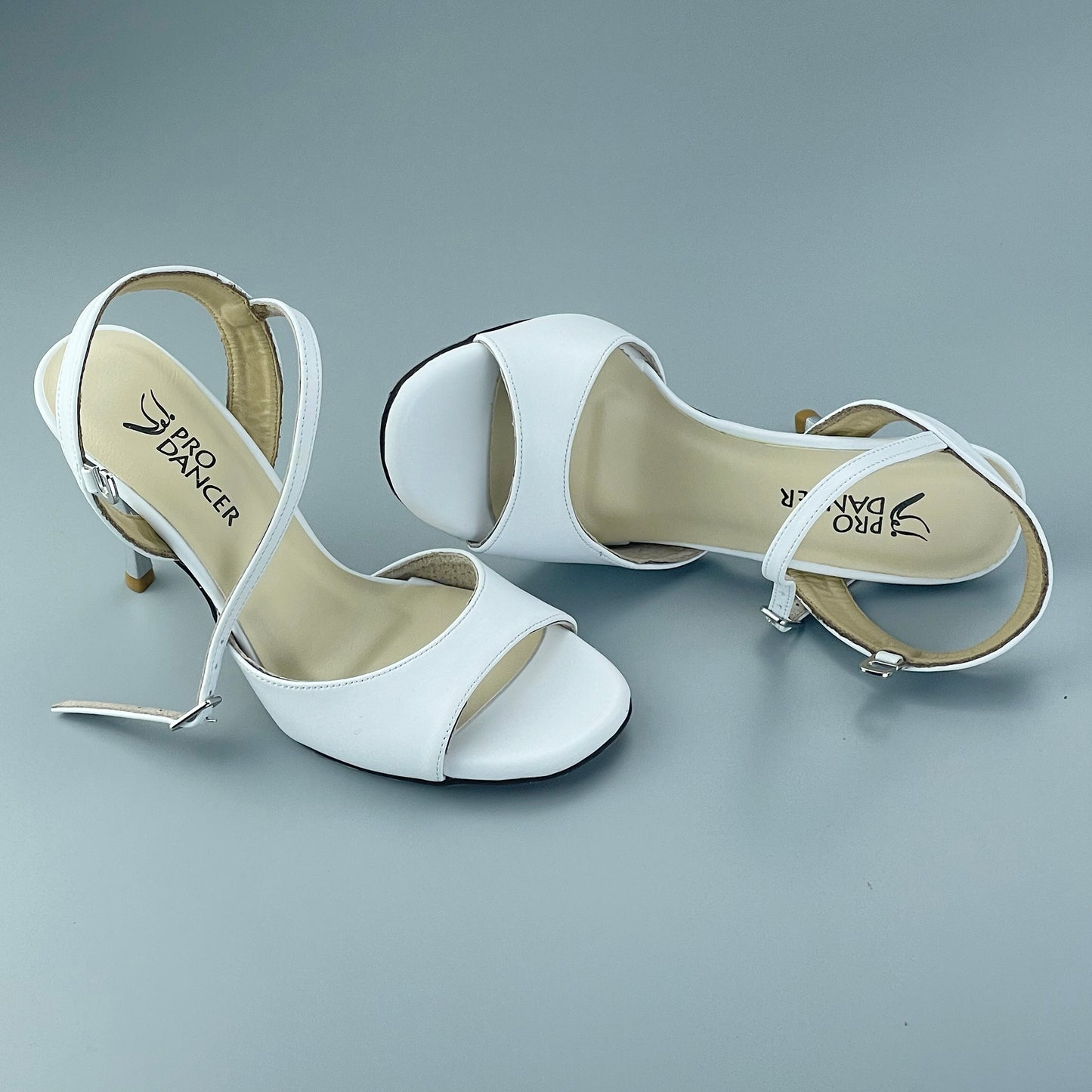 SHJ Women's White Real Leather 7.5cm/9.5cm Heels Dance Tango Shoes