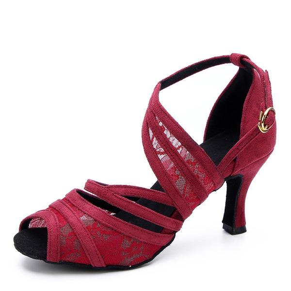 Women's Lace Suede Customized Heel Latin Shoes Ballroom Dance Shoes
