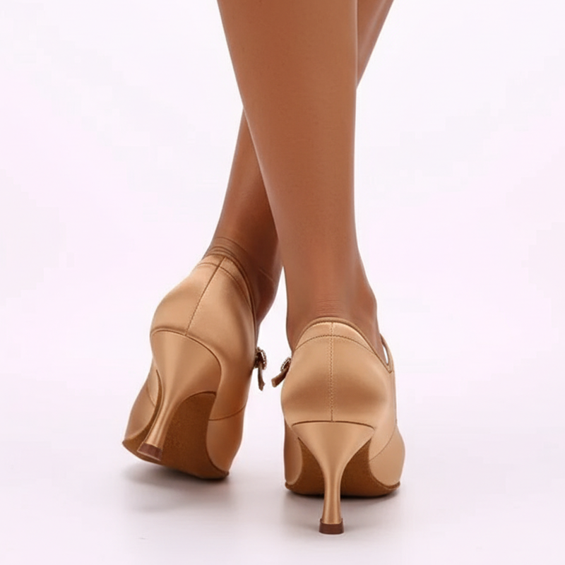 Women's Bronze Satin Customized Heel Modern Ballroom Dance Shoes