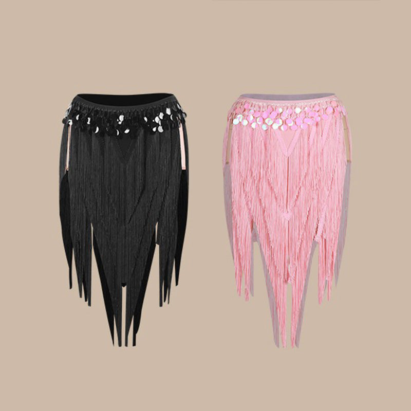 Z Women's Tassel Sequins Latin Dance Skirt Dance Wear Training Performance Skirts Practice Dance Wear