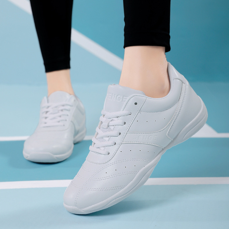 Women's White Microfiber PU Jazz Shoes Lace-up Dance Sneakers