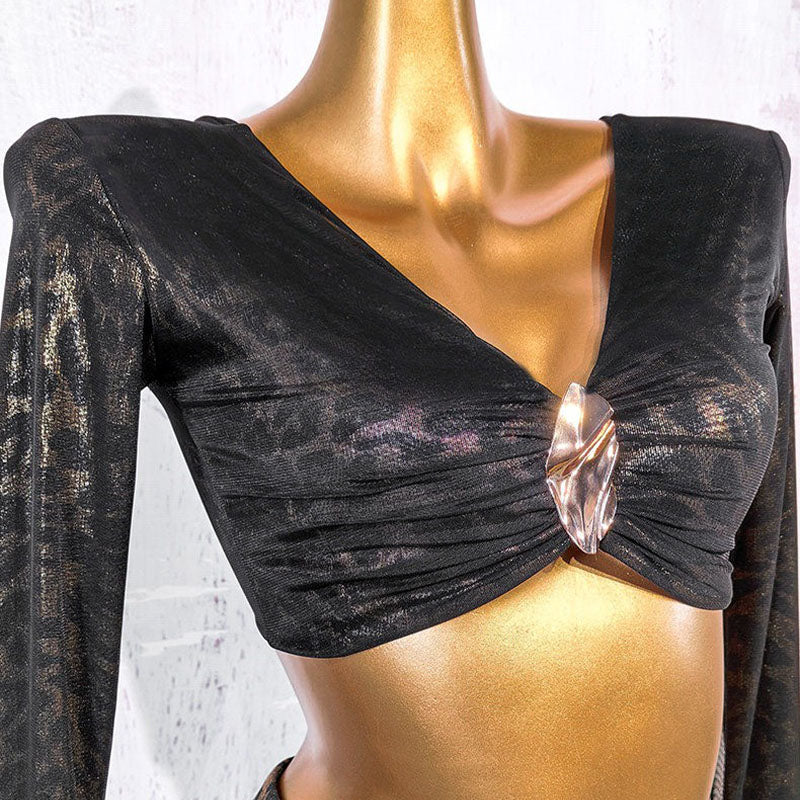 YJFY Women's Leopard Latin Dance Tops Dance Wear Training Performance Wear
