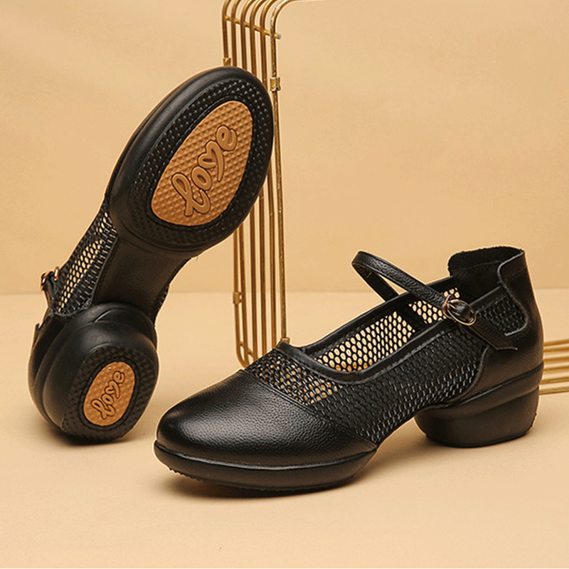 Women's Leather Mesh Lace-up 4cm Heel Dance Sneakers Practice Dance Shoes Jazz Dance