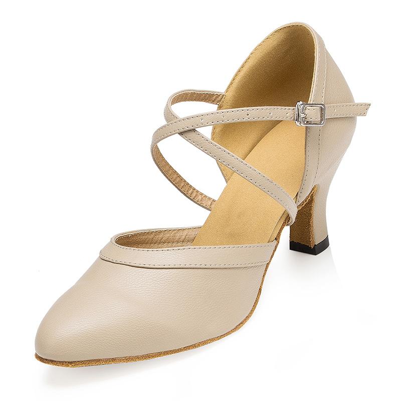 Women's Apricot Real Leather Customized Heel Ballroom Dance Shoes Character Shoes