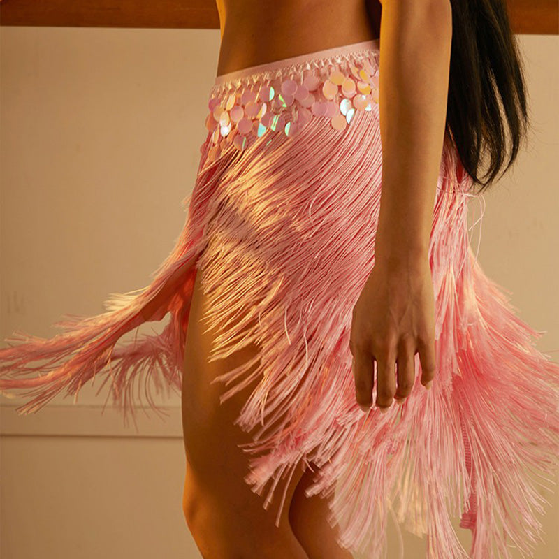 Z Women's Tassel Sequins Latin Dance Skirt Dance Wear Training Performance Skirts Practice Dance Wear
