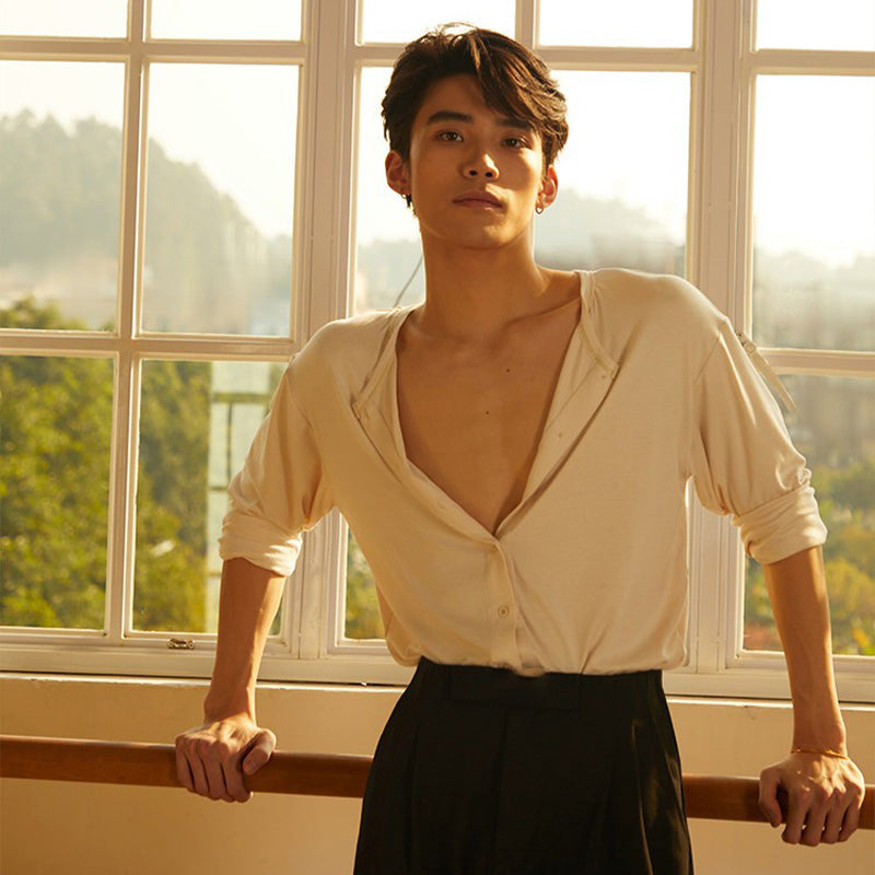 Z Men's Long Sleeve V Neck Latin Dance Tops Dance Wear