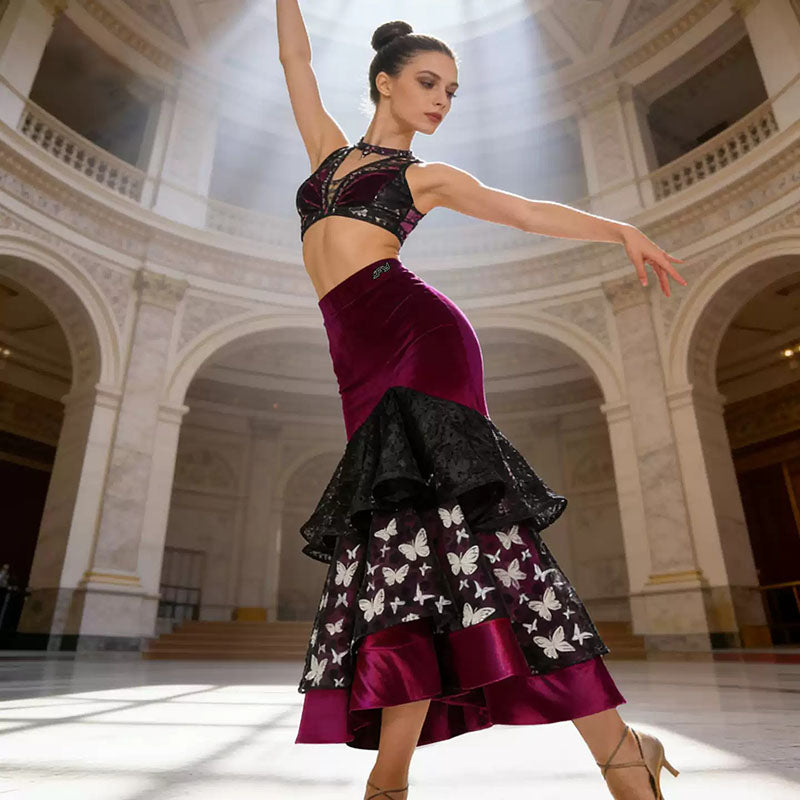 YJFY Women's Fuchsia Latin Dance Skirt Dance Wear Training Performance Skirt