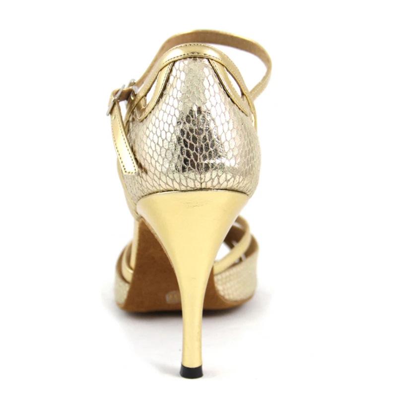 Women's Gold Leatherette Customized Heel Salsa Latin Dance Shoes  Ballroom Dance Shoes