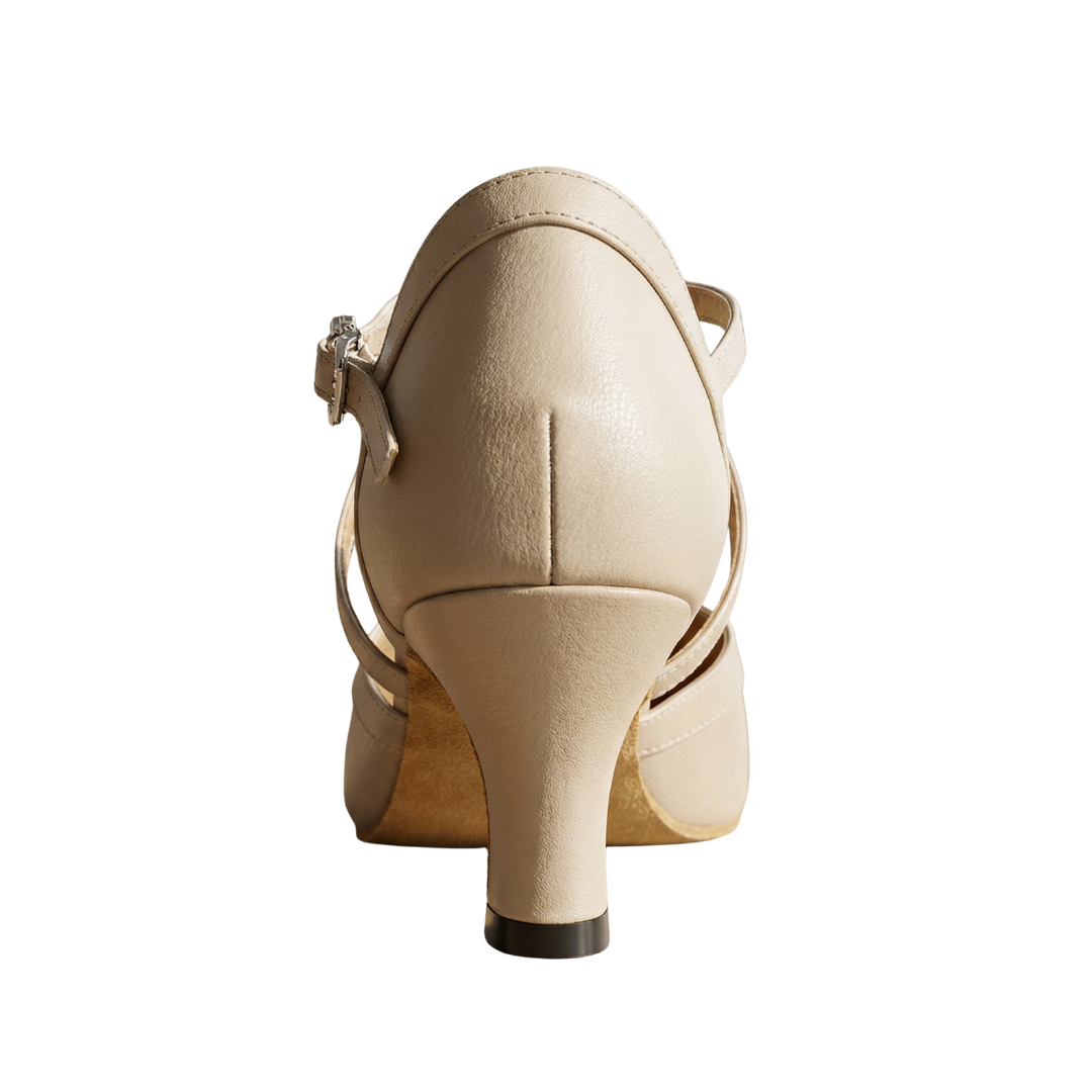 Women's Apricot Real Leather Customized Heel Ballroom Dance Shoes Character Shoes