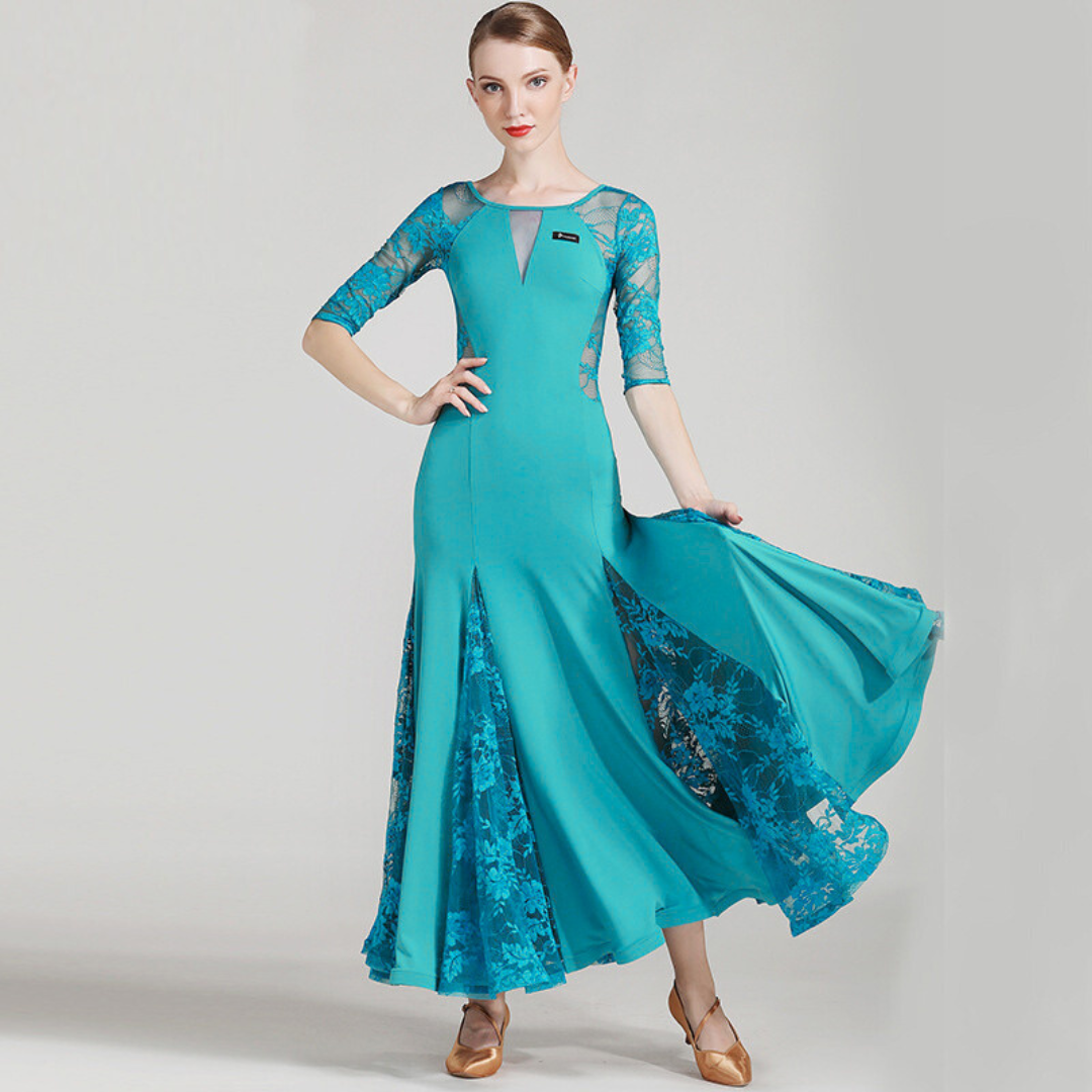 Women's Long Sleeve Lace Modern Dance Dresses Ballroom Dance costume Big Swing Dress