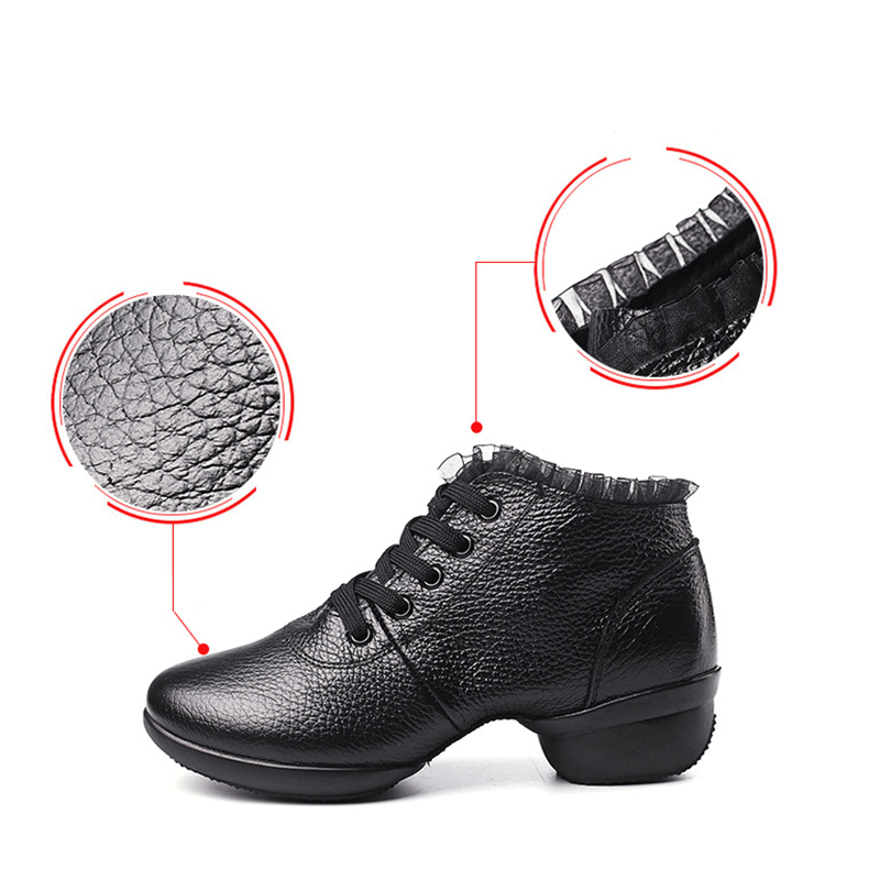 Women's Leather Lace-up 4cm Heel Dance Sneakers Practice Dance Shoes Jazz Dance