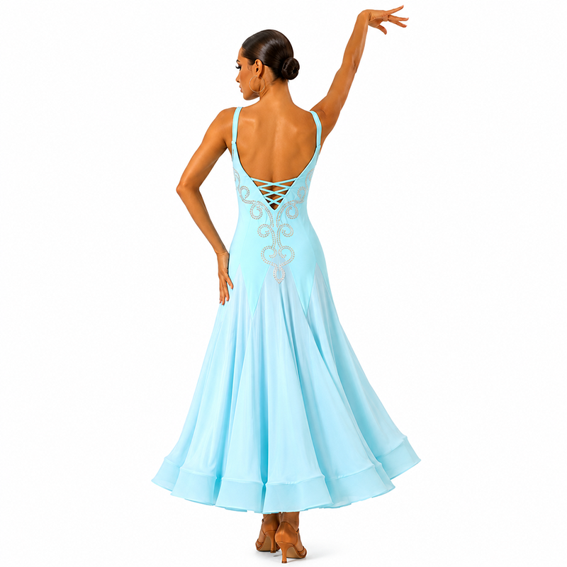 Customisable-Women's Embroider V-Neck DanceWear Ballroom Dance Dress