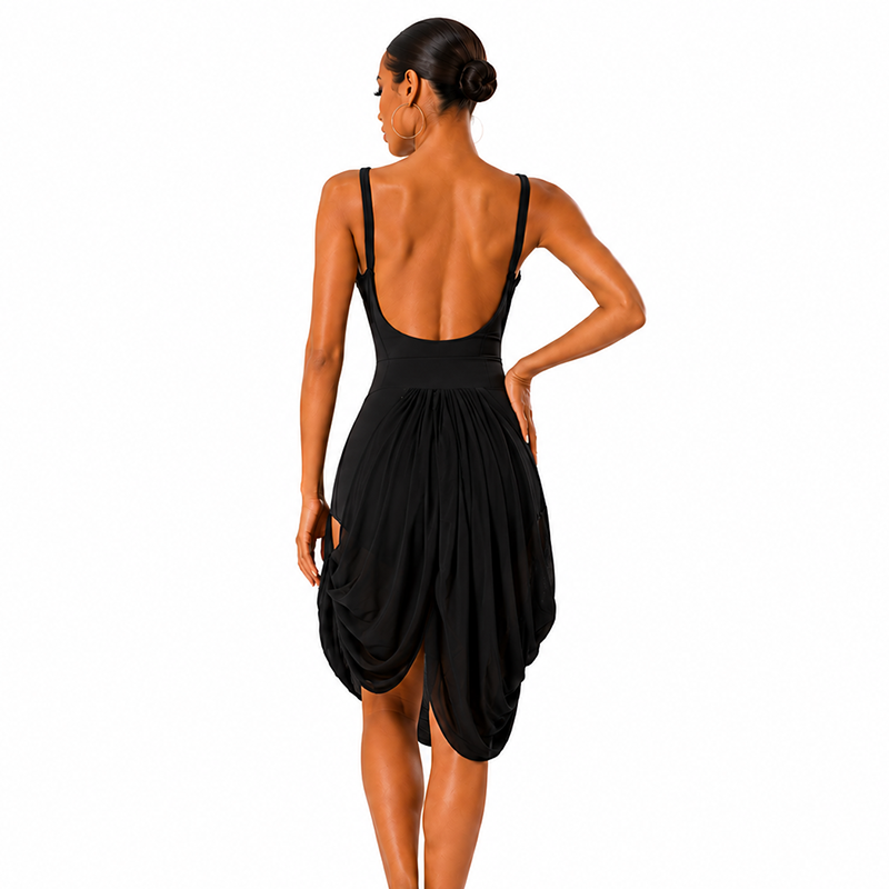 Customisable-Women's Black V-Neck DanceWear Dance Dress Performance Wear