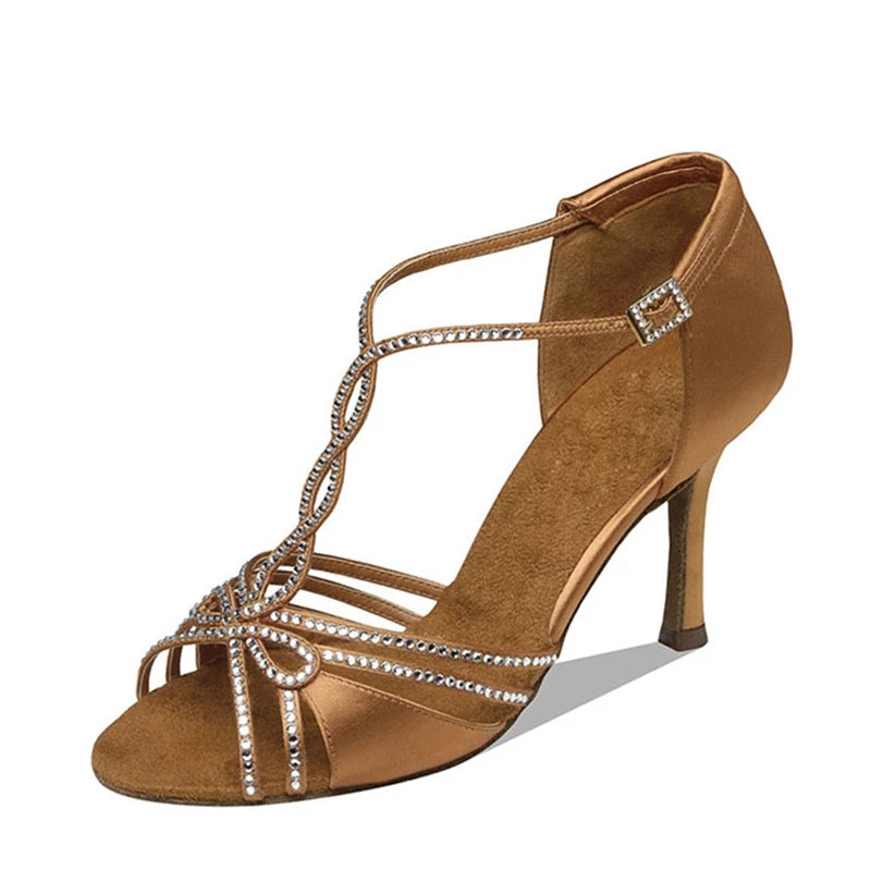 DS Women's Customized Heel  Open Toe Strappy Dance Heels With Crystals