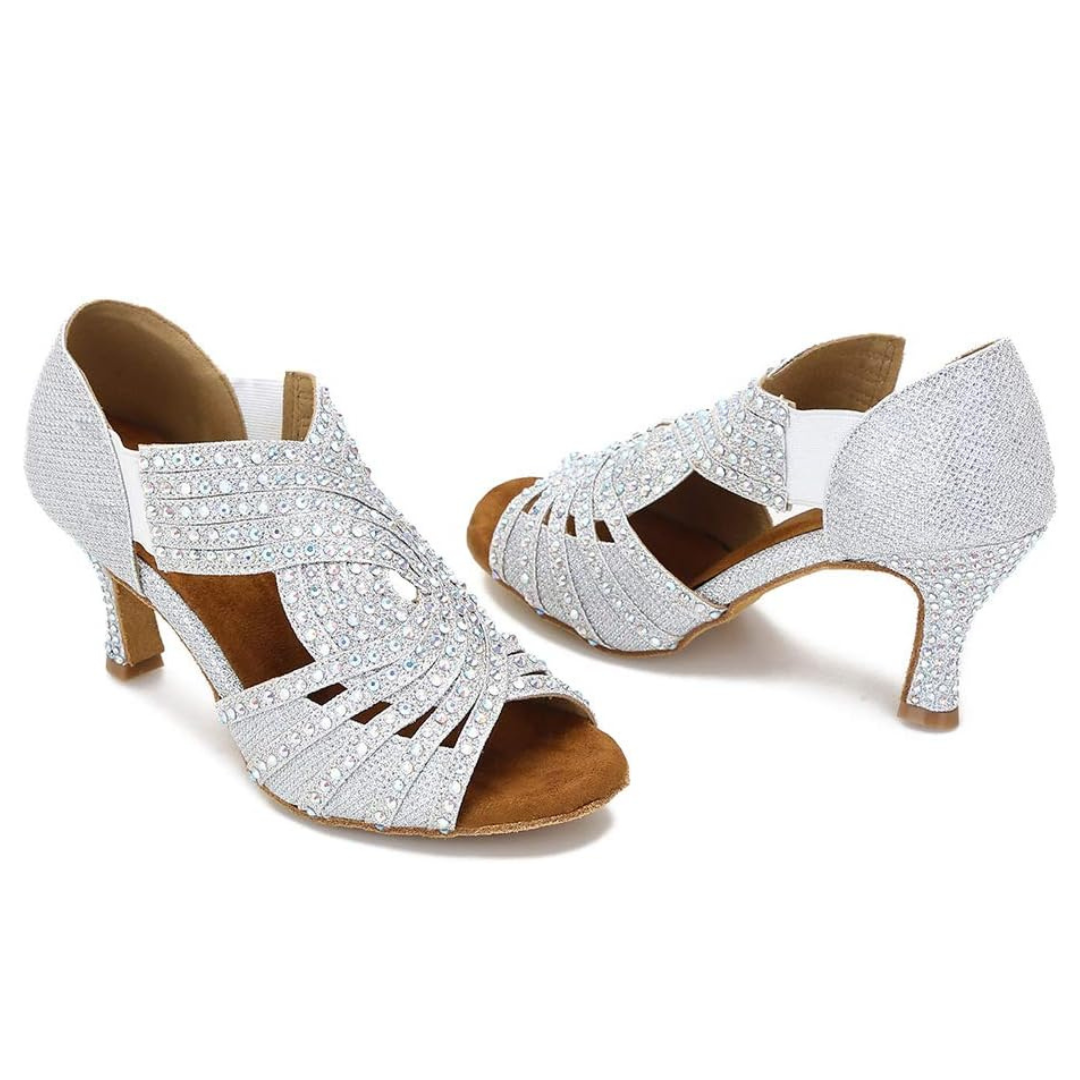 DS Women's Sparkling Glitter Silver Customized Heel Ballroom Dance Shoes Latin Dance Shoes