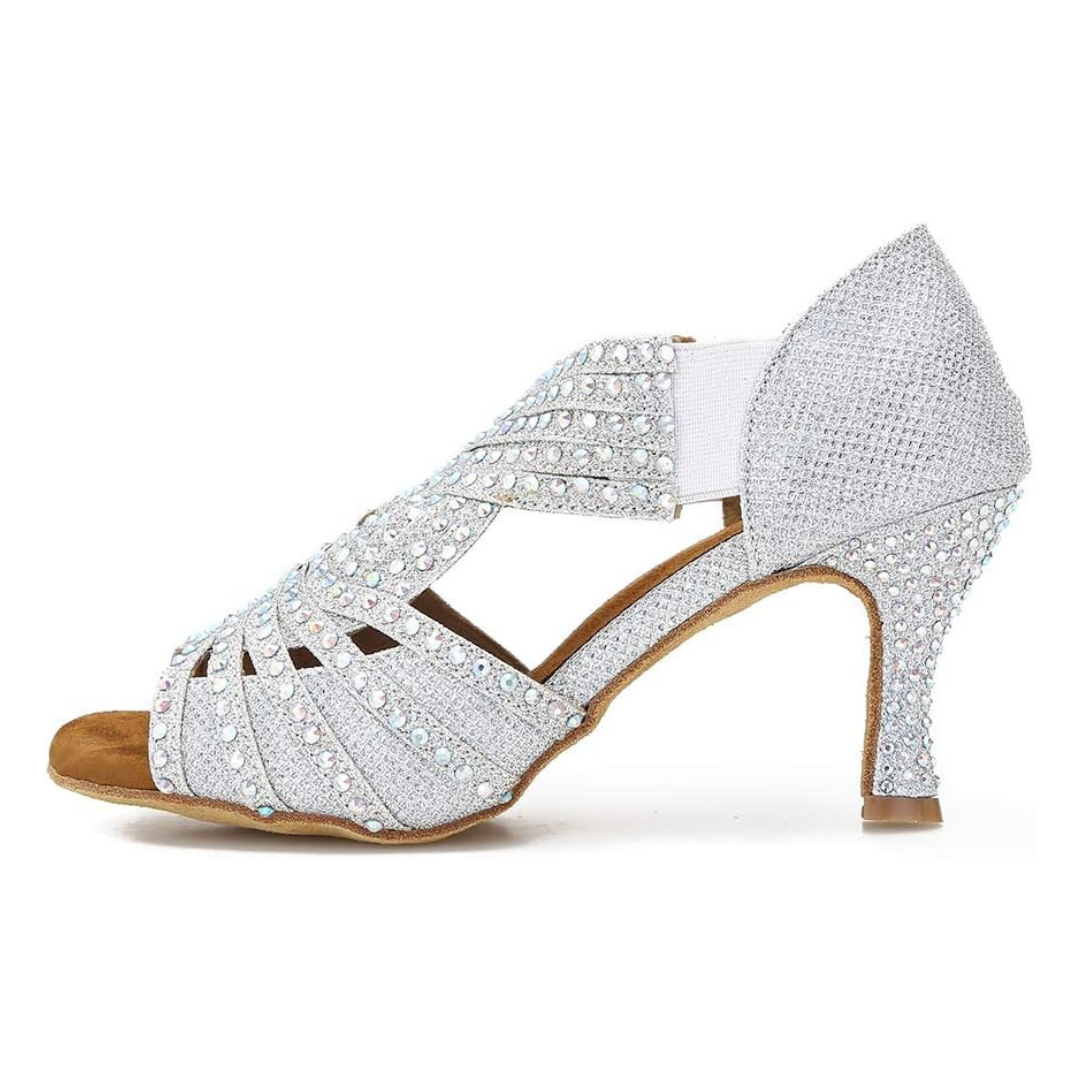 DS Women's Sparkling Glitter Silver Customized Heel Ballroom Dance Shoes Latin Dance Shoes